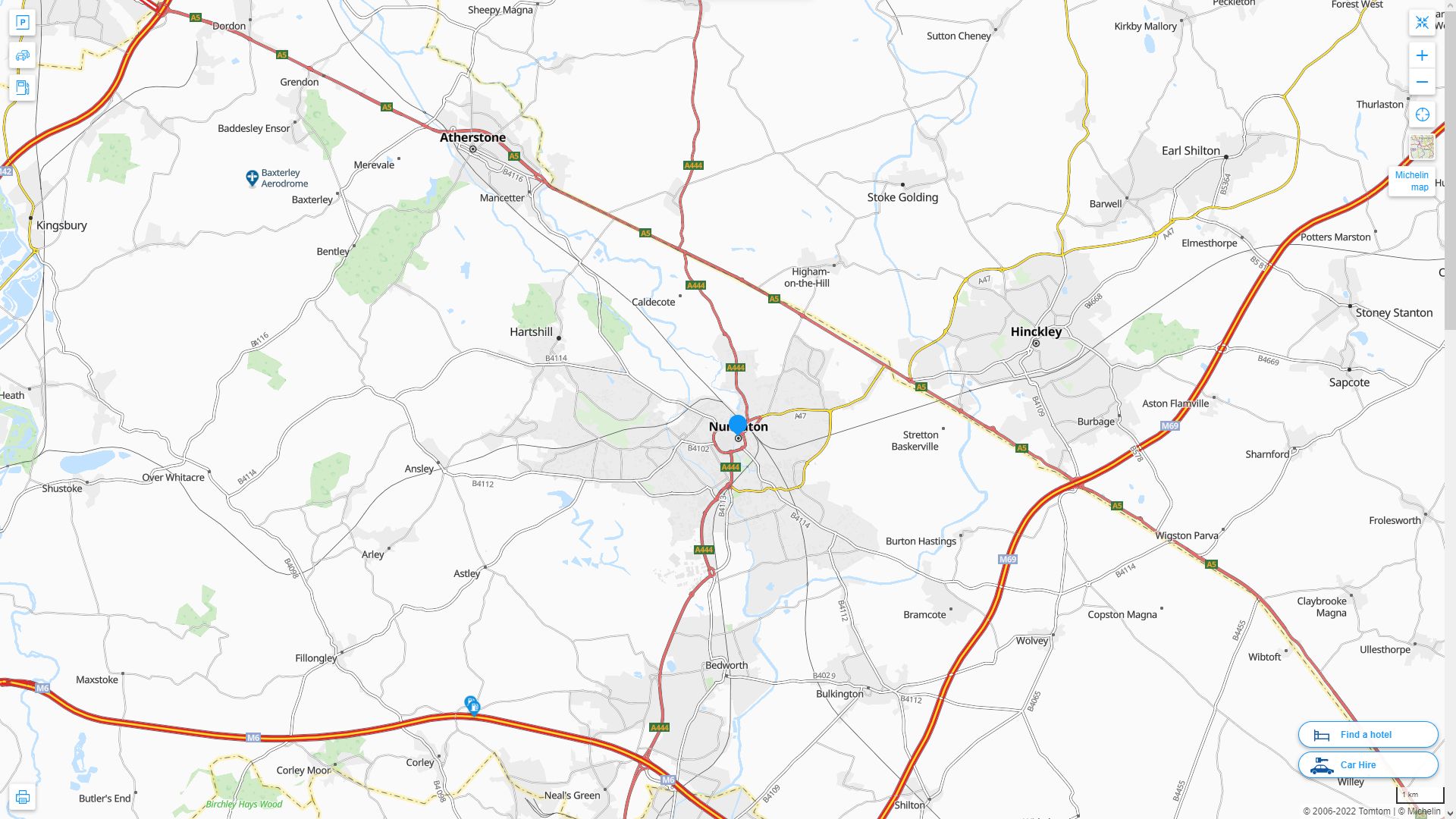 Nuneaton Royaume Uni Autoroute et carte routiere